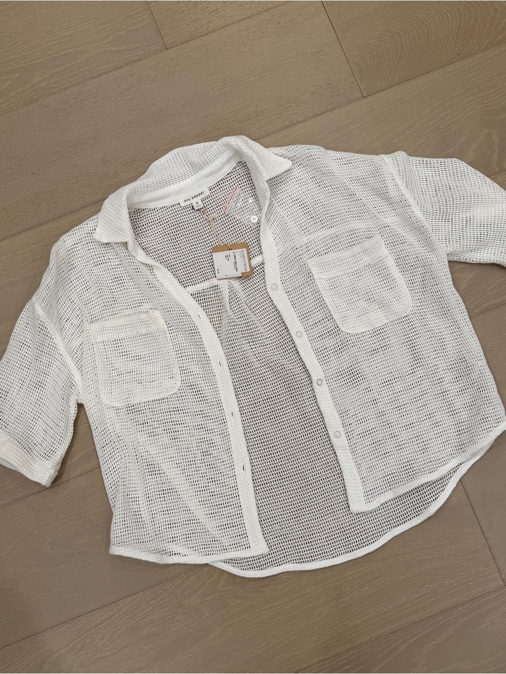 Blu Pepper NWT White Mesh Button-Front Shirt